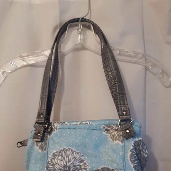 New Vinyl Double handle Shoulder Satchel Bag Purse Blue Gray Dandelion Floral - Picture 5 of 14